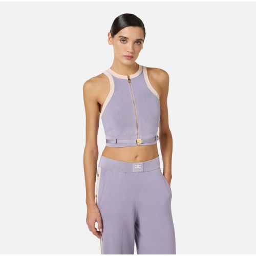 Top ELISABETTA FRANCHI, Knit fabric top with shiny viscose bands, Mov