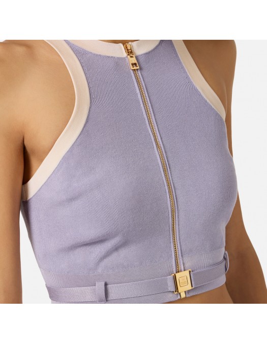 Top ELISABETTA FRANCHI, Knit fabric top with shiny viscose bands, Mov - TK71S61E2FA4