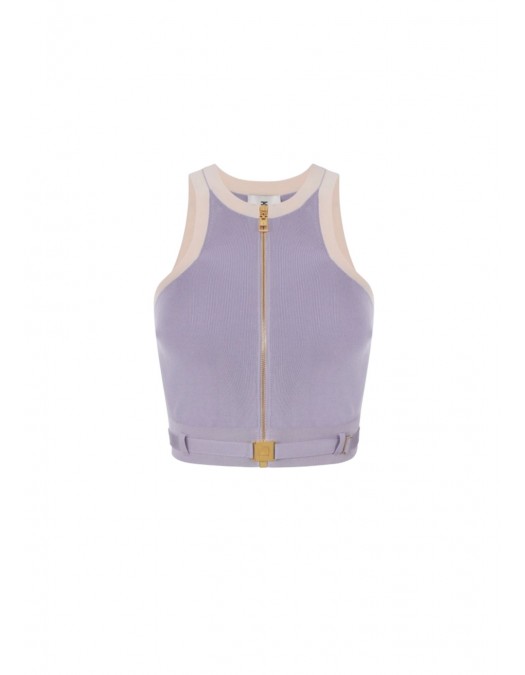 Top ELISABETTA FRANCHI, Knit fabric top with shiny viscose bands, Mov - TK71S61E2FA4