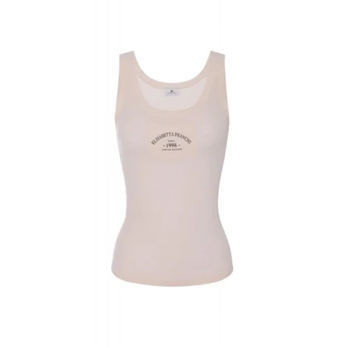 TOP ELISABETTA FRANCHI, Knit top with logo,Wool, White