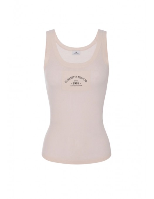 TOP ELISABETTA FRANCHI, Knit top with logo,Wool, White - TK80B61E2193