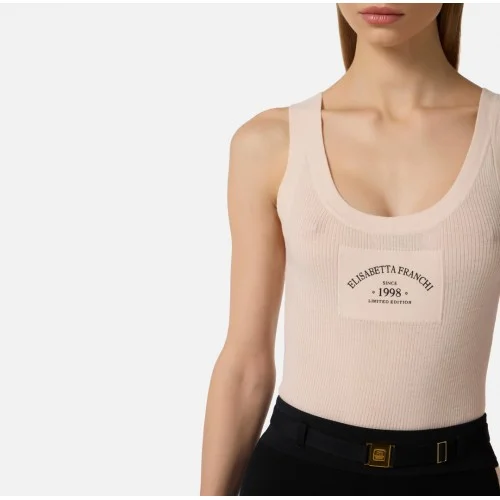 TOP ELISABETTA FRANCHI, Knit top with logo,Wool, White