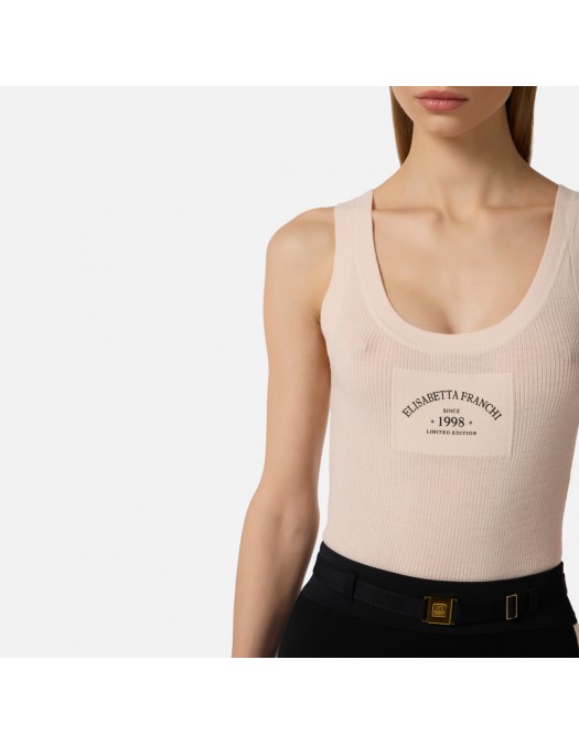 TOP ELISABETTA FRANCHI, Knit top with logo,Wool, White - TK80B61E2193