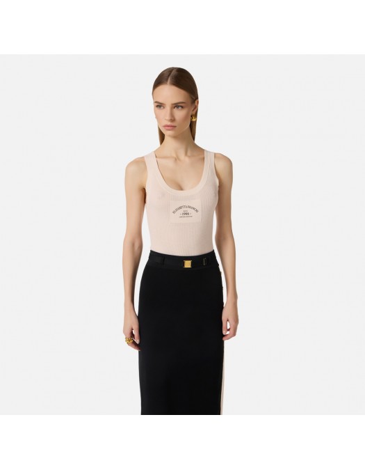 TOP ELISABETTA FRANCHI, Knit top with logo,Wool, White - TK80B61E2193