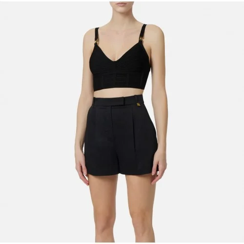 Top ELISABETTA FRANCHI, 3D knit fabric, Negru