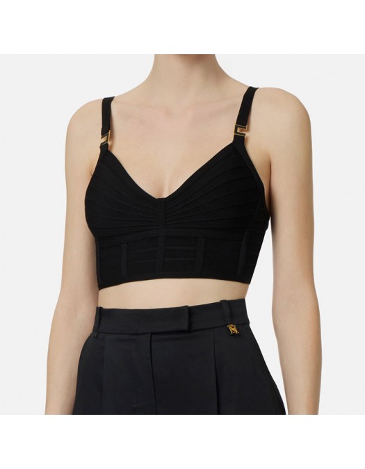 Top ELISABETTA FRANCHI, 3D knit fabric, Negru - TK82D62E2110