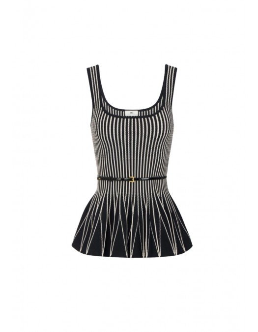 Top ELISABETTA FRANCHI, Two-colour top in knit fabric, Negru - TK85S62E2685