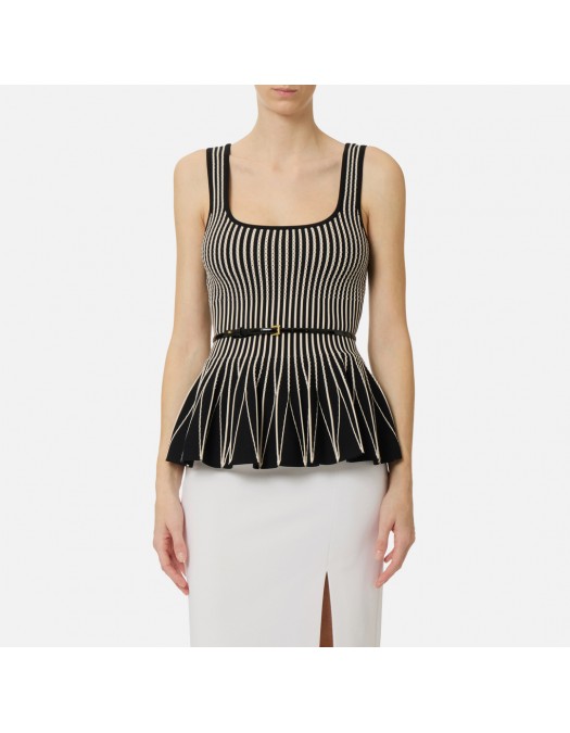 Top ELISABETTA FRANCHI, Two-colour top in knit fabric, Negru - TK85S62E2685