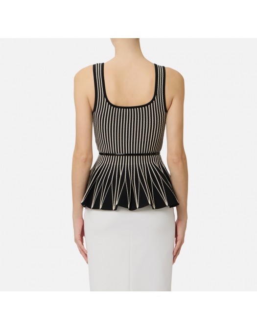 Top ELISABETTA FRANCHI, Two-colour top in knit fabric, Negru - TK85S62E2685