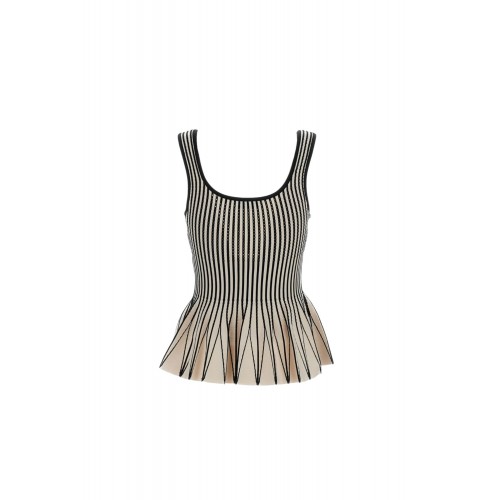 Top ELISABETTA FRANCHI, Two-colour top in knit fabric, Cream