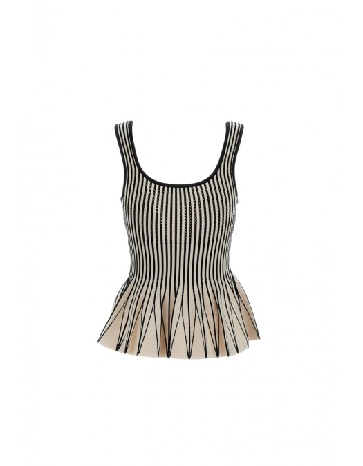 Top ELISABETTA FRANCHI, Two-colour top in knit fabric, Cream - TK85S62E2E84