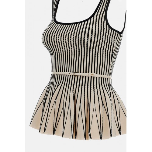 Top ELISABETTA FRANCHI, Two-colour top in knit fabric, Cream