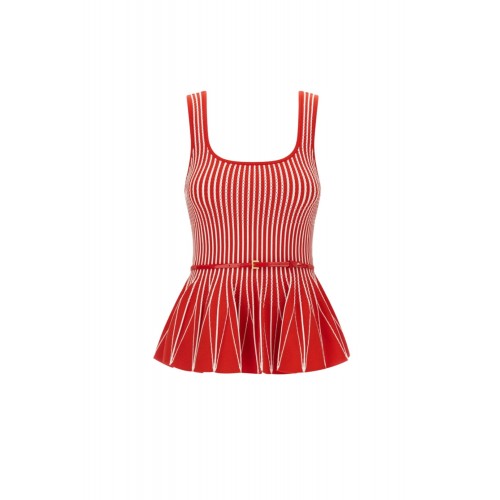 Top ELISABETTA FRANCHI, Two-colour top in knit fabric, Rosu