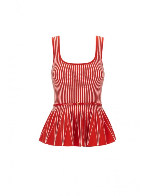 Top ELISABETTA FRANCHI, Two-colour top in knit fabric, Rosu - TK85S62E2I29