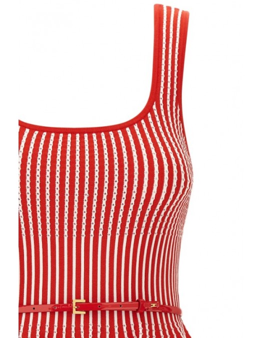 Top ELISABETTA FRANCHI, Two-colour top in knit fabric, Rosu - TK85S62E2I29