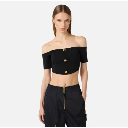 Top ELISABETTA FRANCHI,  knit fabric, Negru