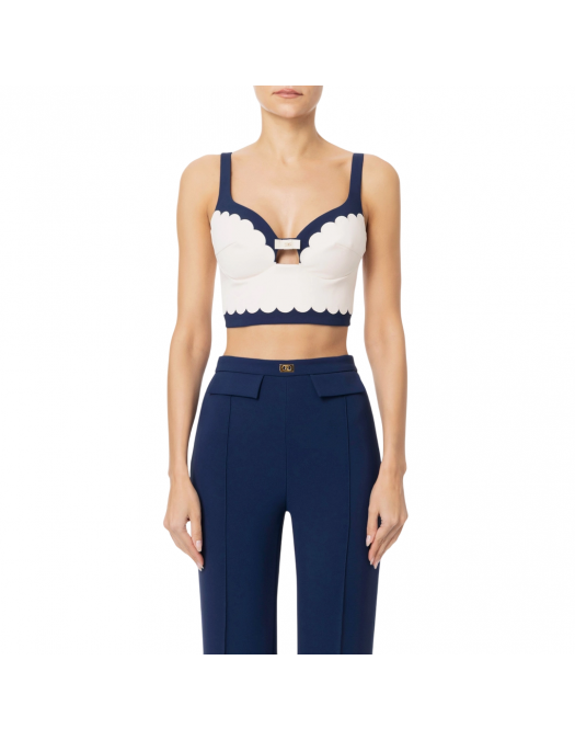 TOP ELISABETTA FRANCHI, Double Layer, Embroidered, White Butter, Navy Blue - TO01952E2DN9 TOP ELISABETTA FRANCHI, Double Layer, Embroidered, White Butter, Navy Blue - TO01952E2DN9