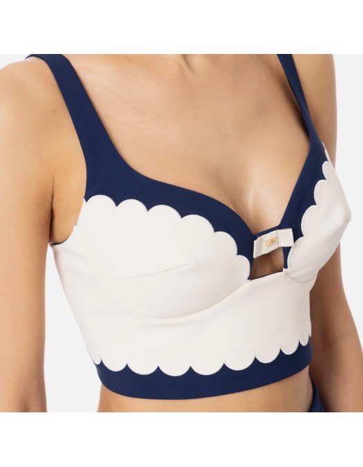 TOP ELISABETTA FRANCHI, Double Layer, Embroidered, White Butter, Navy Blue - TO01952E2DN9 TOP ELISABETTA FRANCHI, Double Layer, Embroidered, White Butter, Navy Blue - TO01952E2DN9