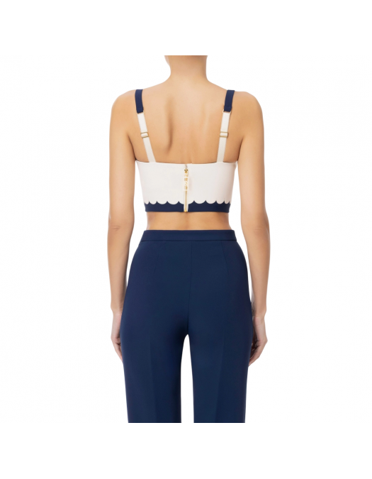TOP ELISABETTA FRANCHI, Double Layer, Embroidered, White Butter, Navy Blue - TO01952E2DN9 TOP ELISABETTA FRANCHI, Double Layer, Embroidered, White Butter, Navy Blue - TO01952E2DN9