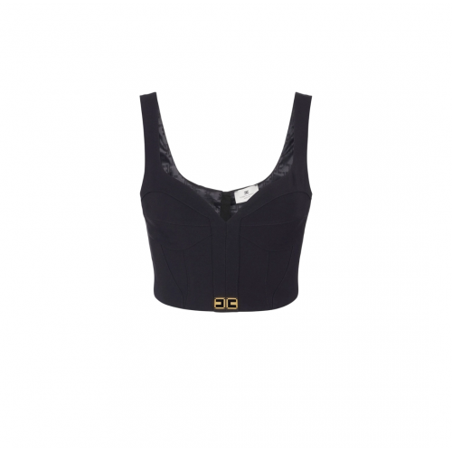 TOP ELISABETTA FRANCHI, Slim, Logo Insert, Simple, Black TOP ELISABETTA FRANCHI, Slim, Logo Insert, Simple, Black