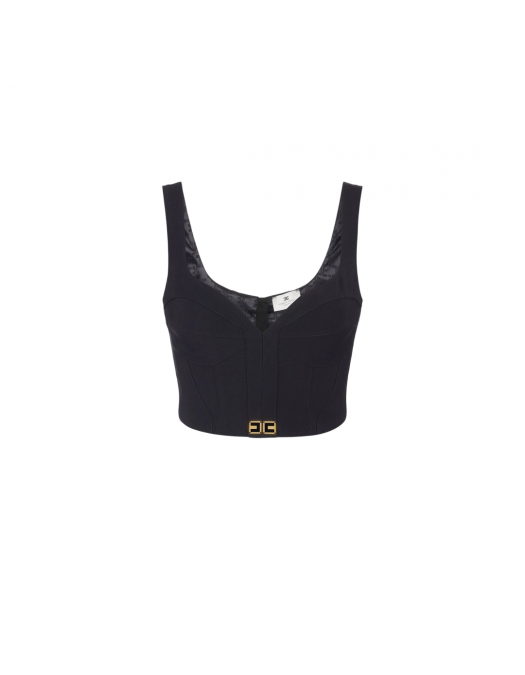 TOP ELISABETTA FRANCHI, Slim, Logo Insert, Simple, Black - TO03956E2110 TOP ELISABETTA FRANCHI, Slim, Logo Insert, Simple, Black - TO03956E2110