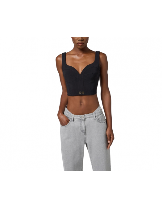 TOP ELISABETTA FRANCHI, Slim, Logo Insert, Simple, Black - TO03956E2110 TOP ELISABETTA FRANCHI, Slim, Logo Insert, Simple, Black - TO03956E2110