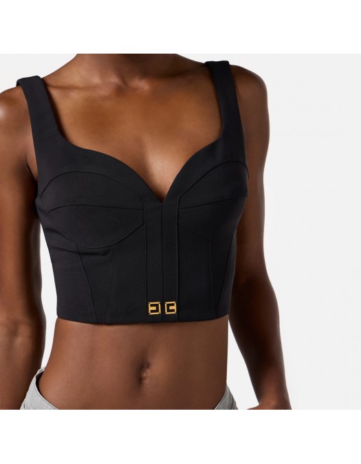 TOP ELISABETTA FRANCHI, Slim, Logo Insert, Simple, Black - TO03956E2110 TOP ELISABETTA FRANCHI, Slim, Logo Insert, Simple, Black - TO03956E2110