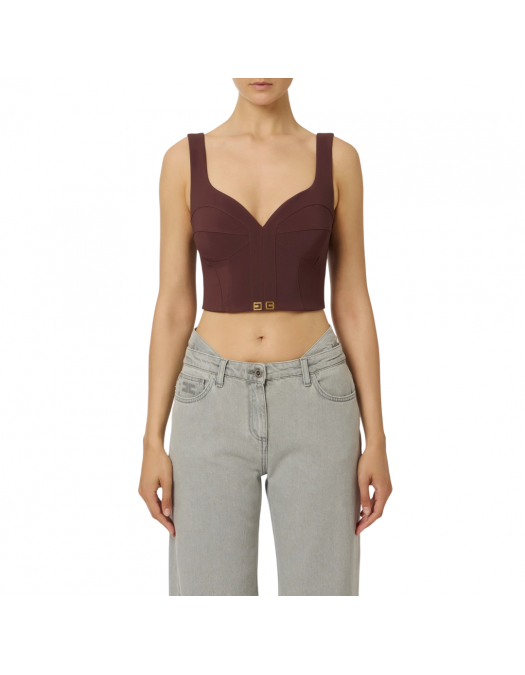 TOP ELISABETTA FRANCHI, Slim, Logo Insert, Burgundy, Red - TO03956E2EA7 TOP ELISABETTA FRANCHI, Slim, Logo Insert, Burgundy, Red - TO03956E2EA7