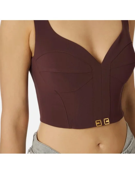 TOP ELISABETTA FRANCHI, Slim, Logo Insert, Burgundy, Red - TO03956E2EA7 TOP ELISABETTA FRANCHI, Slim, Logo Insert, Burgundy, Red - TO03956E2EA7
