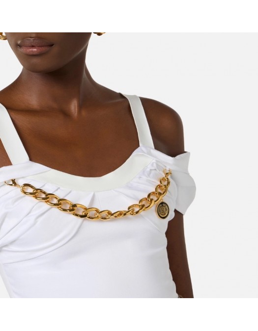 Top ELISABETTA FRANCHI, Stretch cotton top with necklace - TO04861E2100