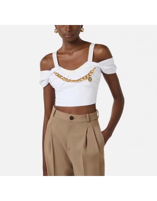 Top ELISABETTA FRANCHI, Stretch cotton top with necklace - TO04861E2100