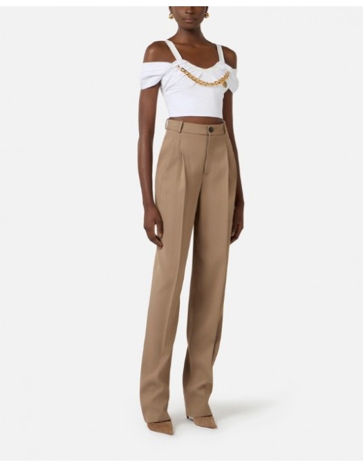 Top ELISABETTA FRANCHI, Stretch cotton top with necklace - TO04861E2100