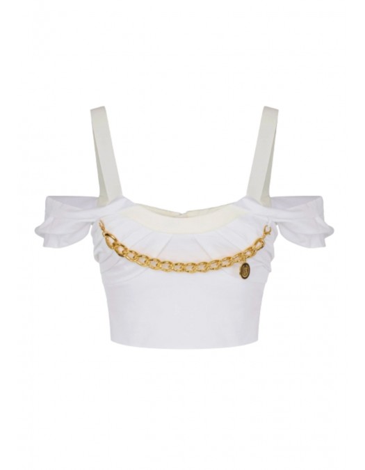 Top ELISABETTA FRANCHI, Stretch cotton top with necklace - TO04861E2100