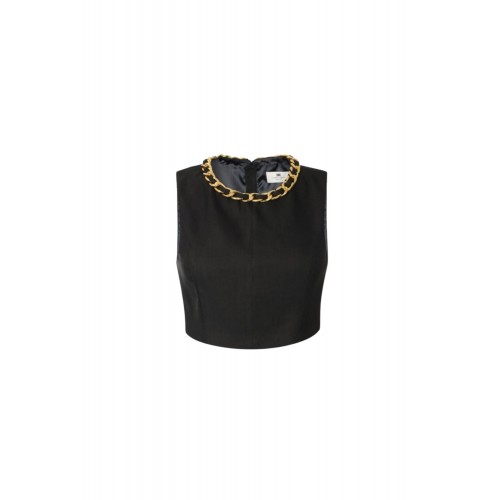 Top ELISABETTA FRANCHI, Linen-blend top with jewel chain, Negru
