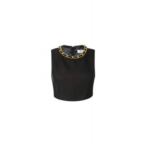 Top ELISABETTA FRANCHI, Linen-blend top with jewel chain, Negru