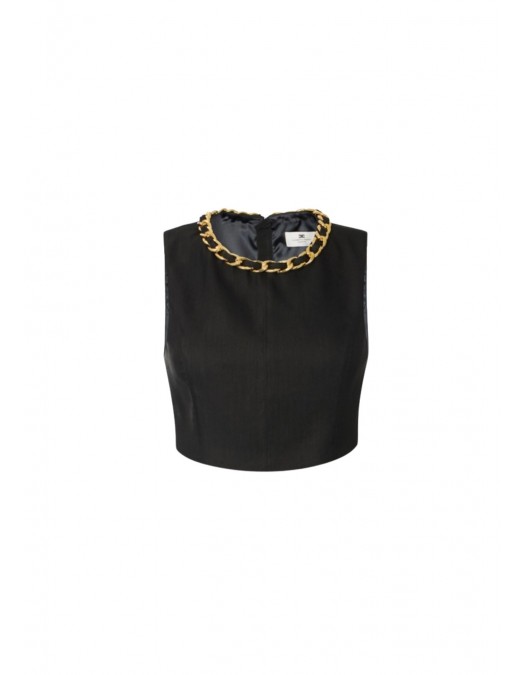 Top ELISABETTA FRANCHI, Linen-blend top with jewel chain, Negru - TO06062E2110