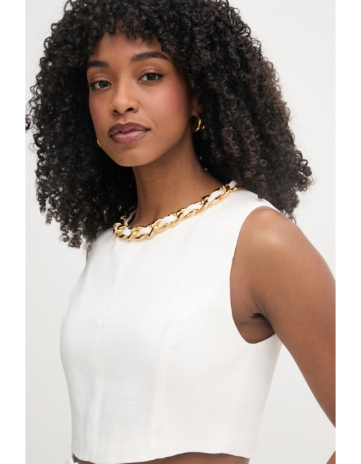 Top ELISABETTA FRANCHI, Linen-blend top with jewel chain, Alb - TO06062E2360