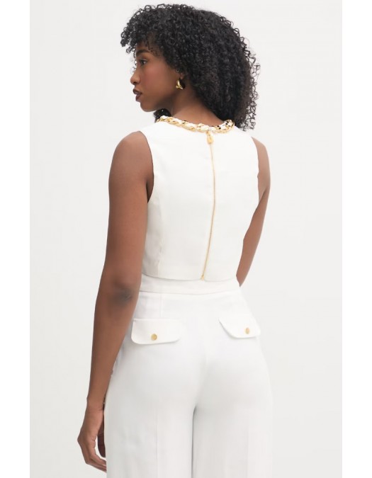 Top ELISABETTA FRANCHI, Linen-blend top with jewel chain, Alb - TO06062E2360
