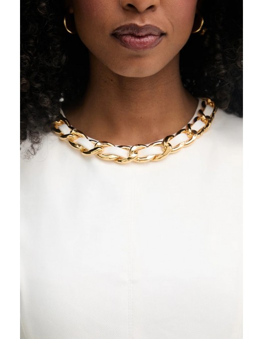 Top ELISABETTA FRANCHI, Linen-blend top with jewel chain, Alb - TO06062E2360