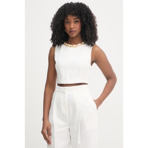 Top ELISABETTA FRANCHI, Linen-blend top with jewel chain, Alb