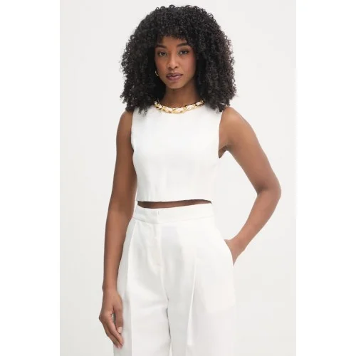 Top ELISABETTA FRANCHI, Linen-blend top with jewel chain, Alb