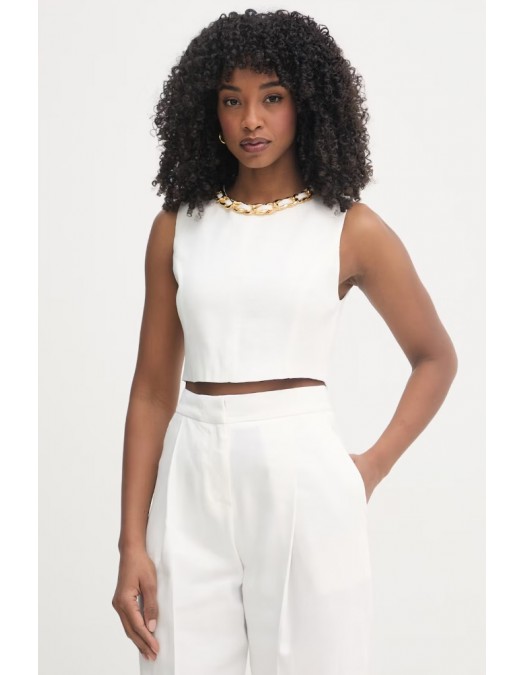 Top ELISABETTA FRANCHI, Linen-blend top with jewel chain, Alb - TO06062E2360