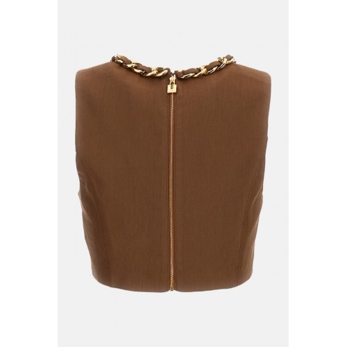 Top ELISABETTA FRANCHI, Linen-blend top with jewel chain, Maro