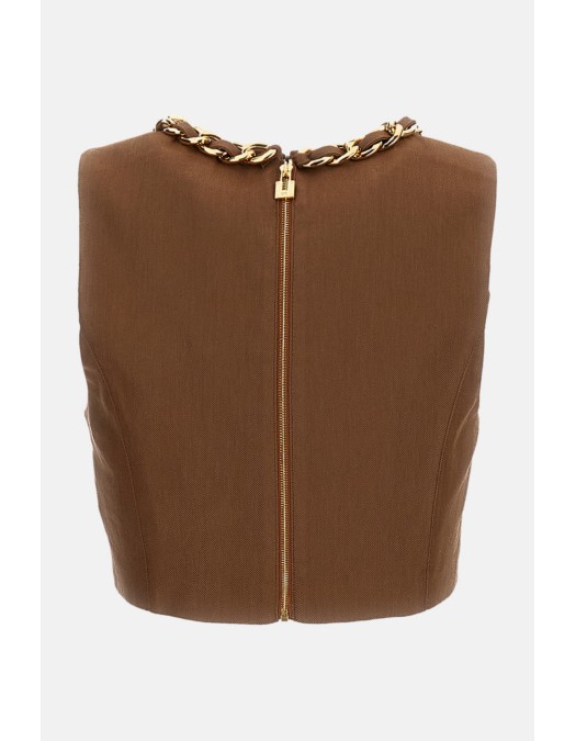 Top ELISABETTA FRANCHI, Linen-blend top with jewel chain, Maro - TO06062E2600
