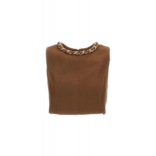 Top ELISABETTA FRANCHI, Linen-blend top with jewel chain, Maro