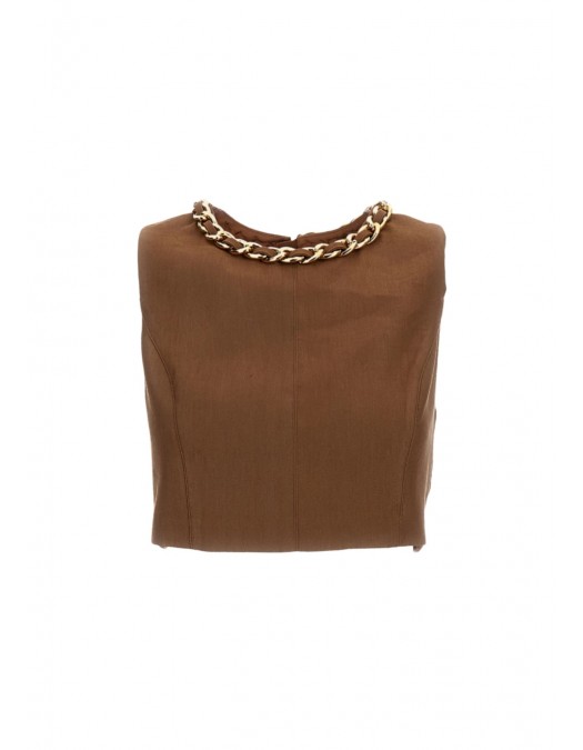 Top ELISABETTA FRANCHI, Linen-blend top with jewel chain, Maro - TO06062E2600