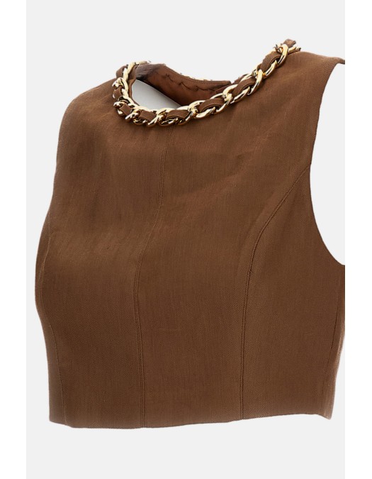 Top ELISABETTA FRANCHI, Linen-blend top with jewel chain, Maro - TO06062E2600