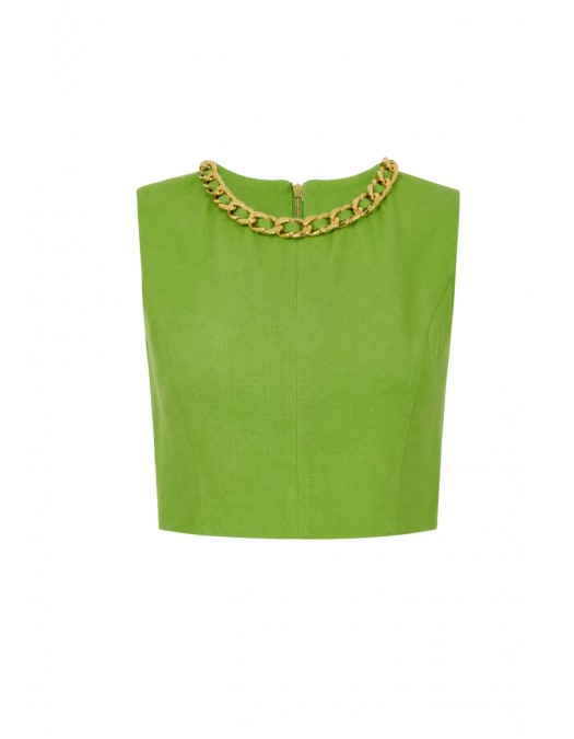 Top ELISABETTA FRANCHI, Linen-blend top with jewel chain, Verde - TO06062E2EV3