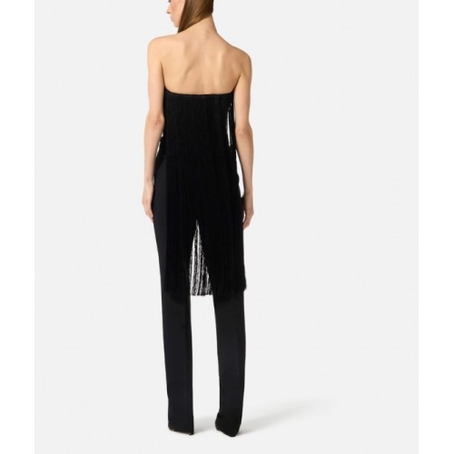 Top ELISABETTA FRANCHI, Tulle bustier top with fringes