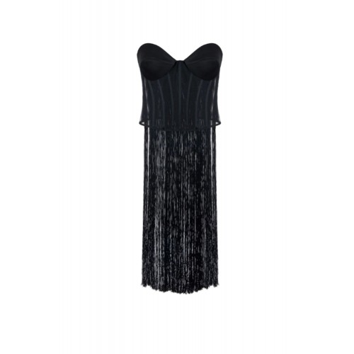 Top ELISABETTA FRANCHI, Tulle bustier top with fringes